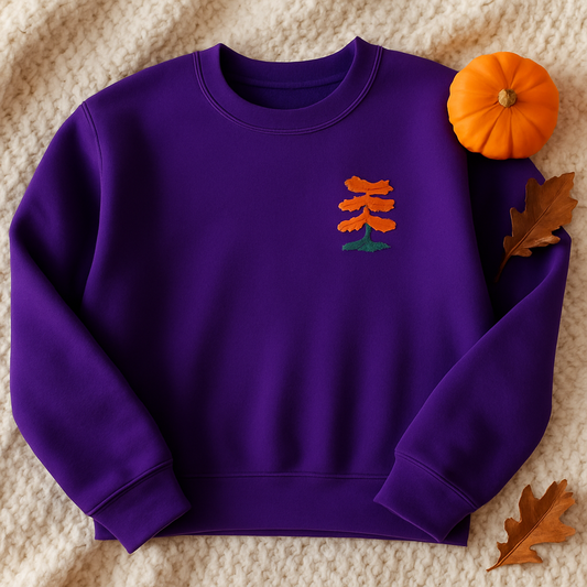 Embroidered Fall Tree Sweatshirt, Autumn Crewneck, Cute Minimalist Sweater, Cozy Pumpkin Season Top, Orange Tree Embroidery Shirt, Unisex Fall Gift